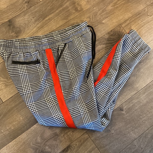 David Lerner x Evereve Slim Track Jogger with Trim Size XL Plaid Red Stripe L3 - Picture 9 of 9